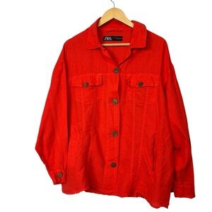 ZARA Oversized Linen cotton blend Jacket / Over-Shirt button up women’s size S